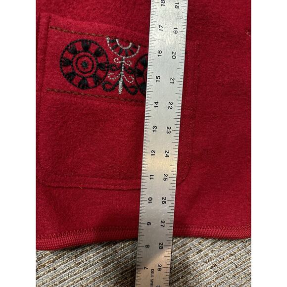 Vintage Stapf Pure New Wool Red Cardigan Sweater Pockets Embroidery Size EU 42 - Picture 7 of 8
